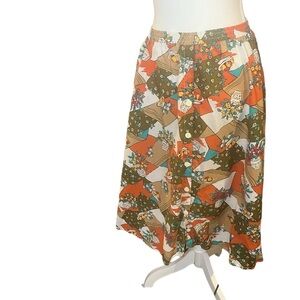 True vintage A line skirt with patchwork design-flaw one button missing